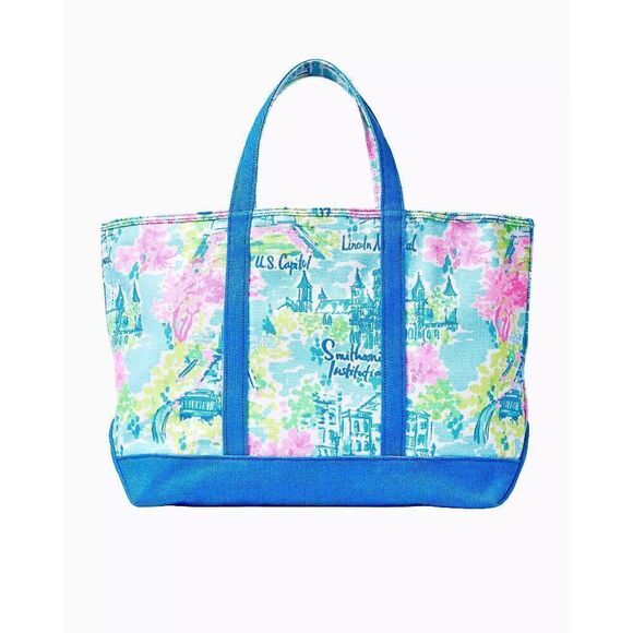 💗💙 LILLY PULITZER Mercato Washington DC Large Beach Tote NEW WITH TAGS - Picture 2 of 12